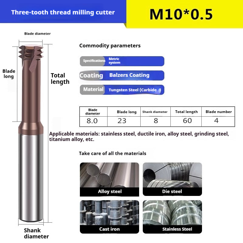 6032 60 degree thread milling cutter single thread, three threads, full thread CNC machining center tungsten steel alloy coated milling cutter can be customized Shandong Denso Pricision Tools Co.,Ltd.